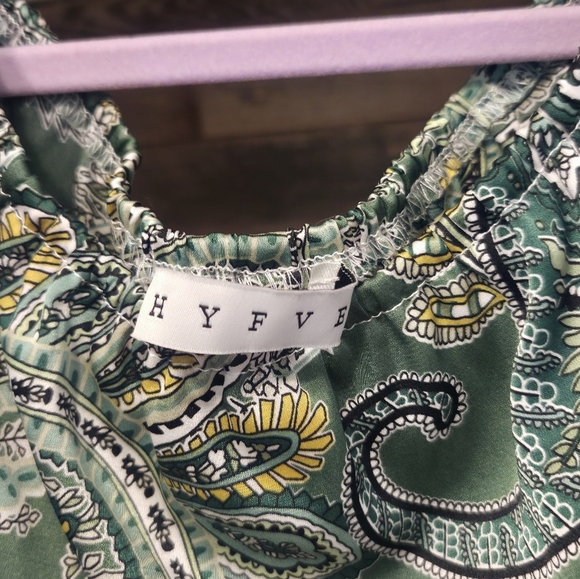 HYFVE Green Paisley Off-Shoulder Romper With Tie And Elastic Waist - Picture 2 of 8